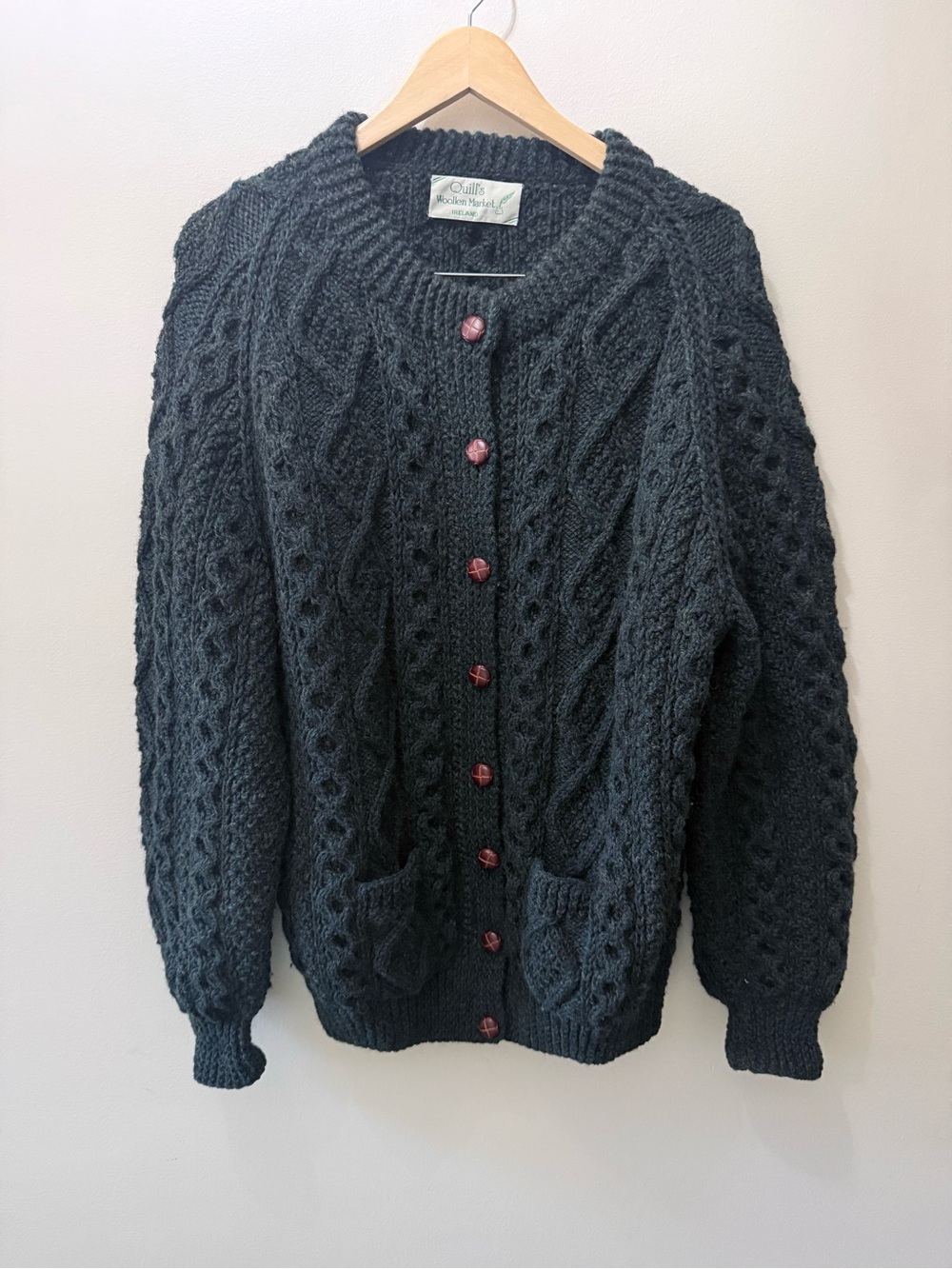 Vintage Quill’s Woolen Market Ireland Cardigan Sweater Thick Chunky Knit XL